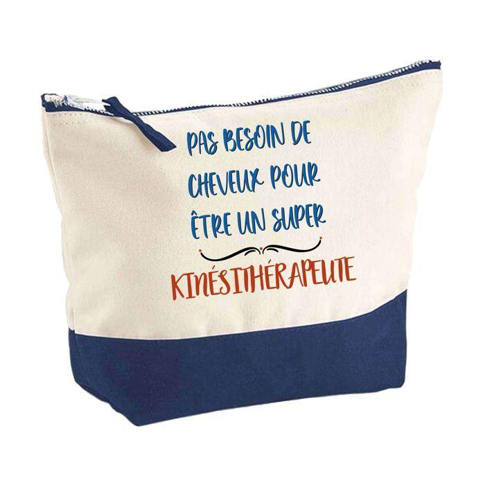 Trousse de maquillage - PLANETEE - Fond bleu Kinésithérapeute 'Pas besoin de Cheveux' - Grand format - Coton - Impression HD