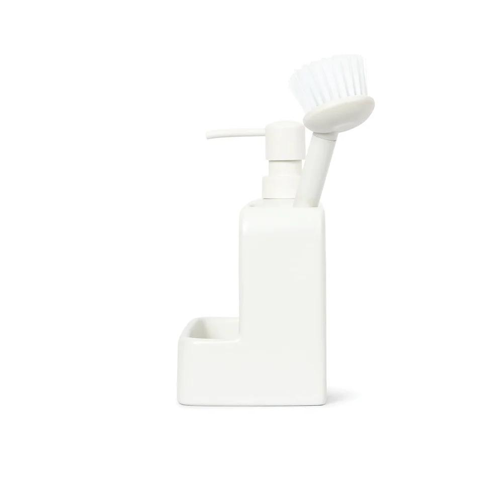 Керамический дозатор жидкого мыла со встроенным держателем для щетки Многоцелевой диспенсер Кухня и ванная комната Сверхпрочный Легкое использование одной рукой