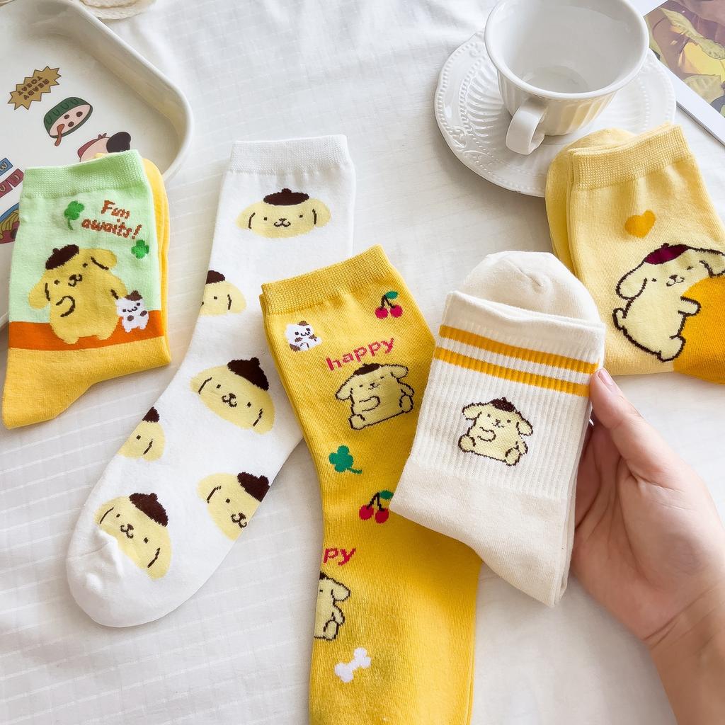 Sanrio Mymelody Cinnamoroll Pom Pom Purin Носки средней длины Инс Дышащие Минималистичный дизайн Повседневные спортивные носки Подарки для девочек Милые