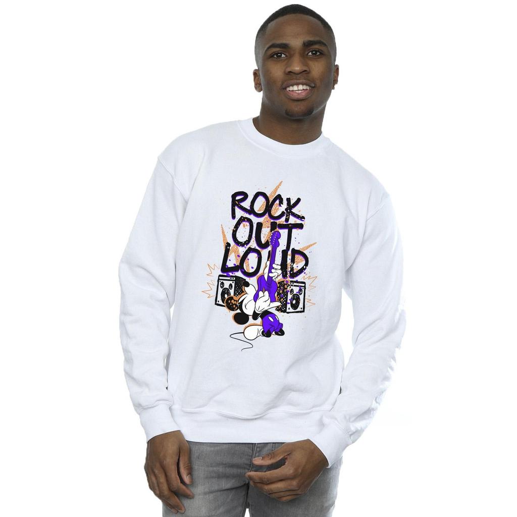 Disney Mens Mickey Mouse Rock Out Loud Sweatshirt