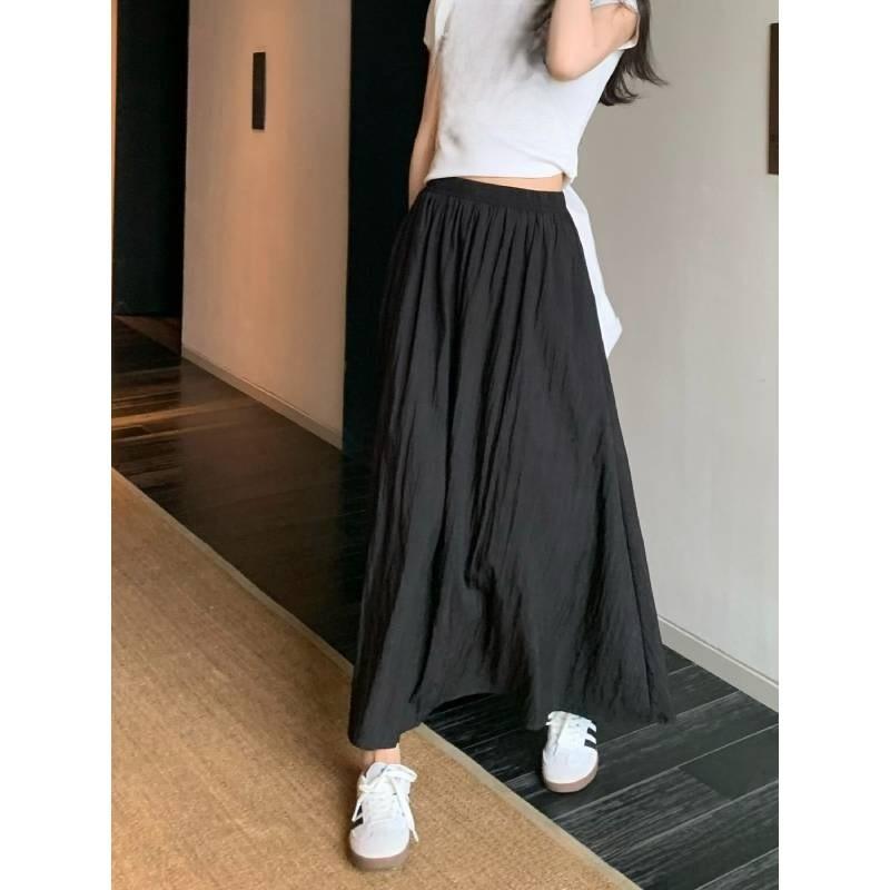 Cotton Blend Pleated Midi Skirt With High Waist For Women Spring
