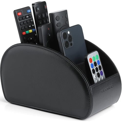 Vlando Remote Control Rack, Large, PU Leather, Remote Control Storage, Tabletop, 5 Compartments, Remote Control Stand, Stylish, Waterproof, Multi-func