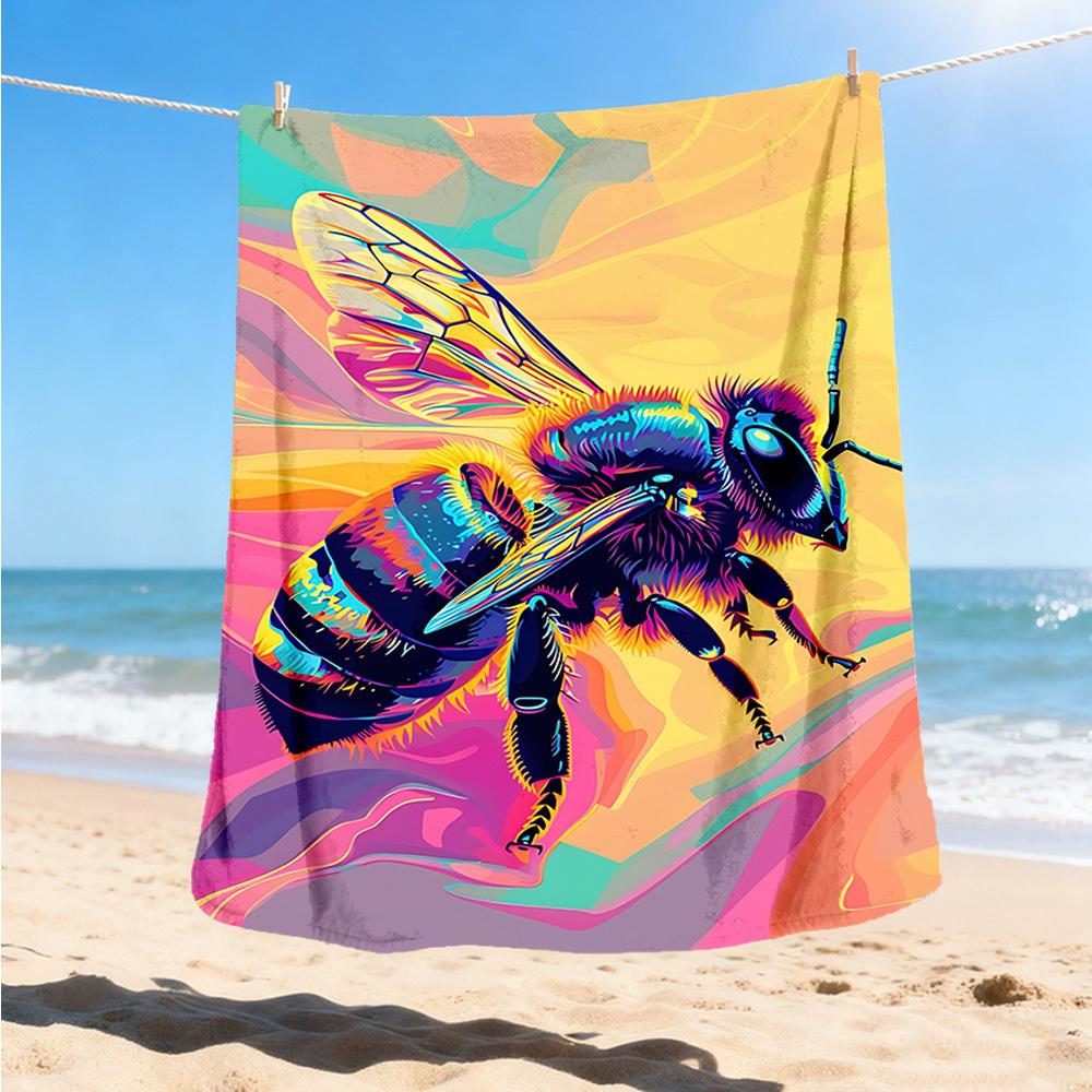 1pc Bee Art Print Throw Blanket Polyester Fiber, Lightweight Flannel, Soft & Warm, All Season Use for Outdoor, Camping Digital Print