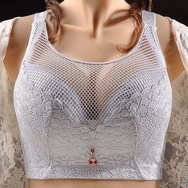 C-E Large Size Breast Thin No Steel Ring Without Sponge Gathered A Pair of Milk Underwear Women's Breathable Anti -light Full Cup Lace Lace Decoration