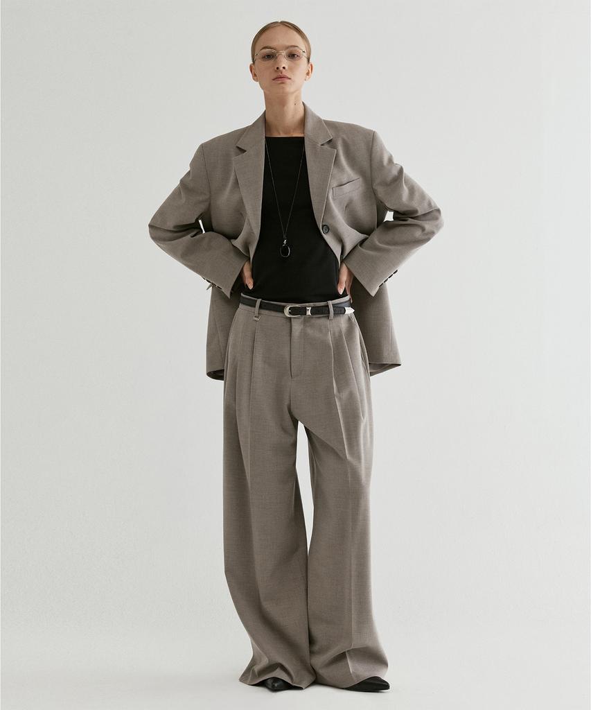 FROMWHERE Signature Wide Pintuck Trousers Grey