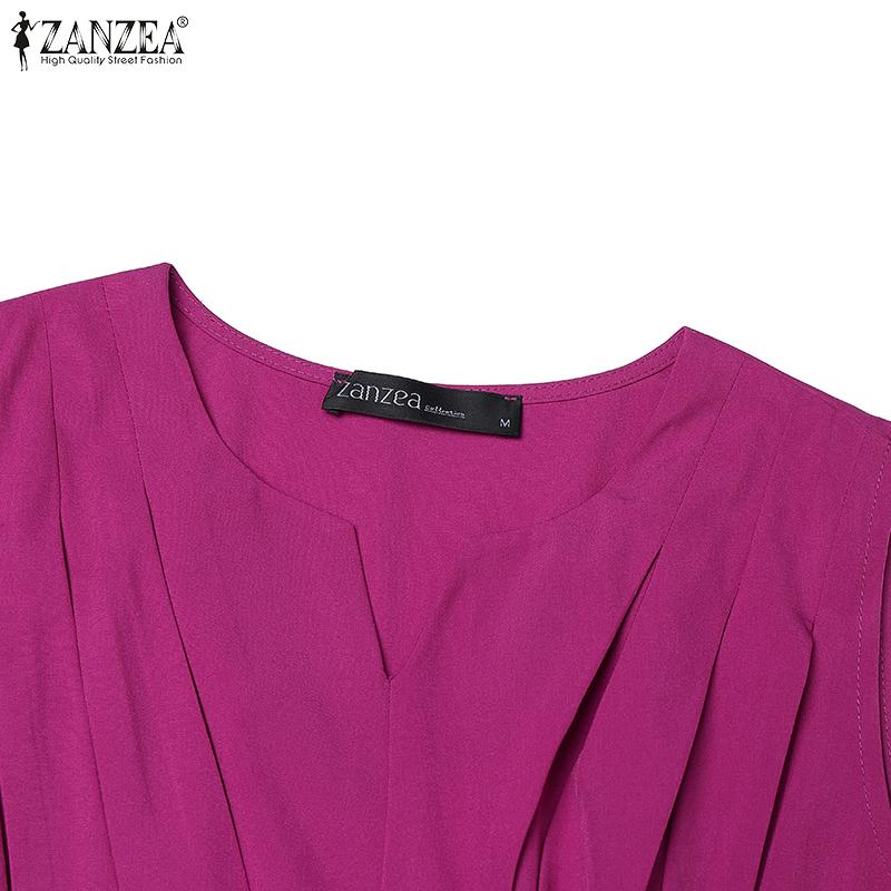 ZANZEA Женское летнее повседневное однотонное платье без рукавов с V-образным вырезом