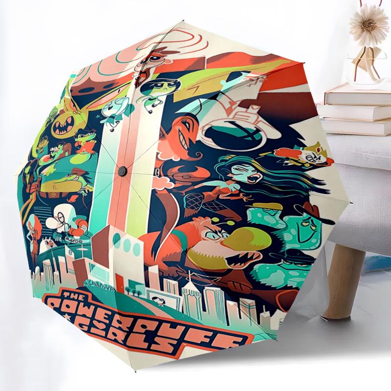 1pc Colorful Adventure in the City of Bellwood Automatic Open/CloseCartoon Umbrella, Portable Compact Umbrella for Men & Women G017