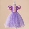 PurplePrincess Party Dress for Girls Elegant Long Haired 1st Birthday Baby Girl Clothing Snow Cosplay Performance Costume