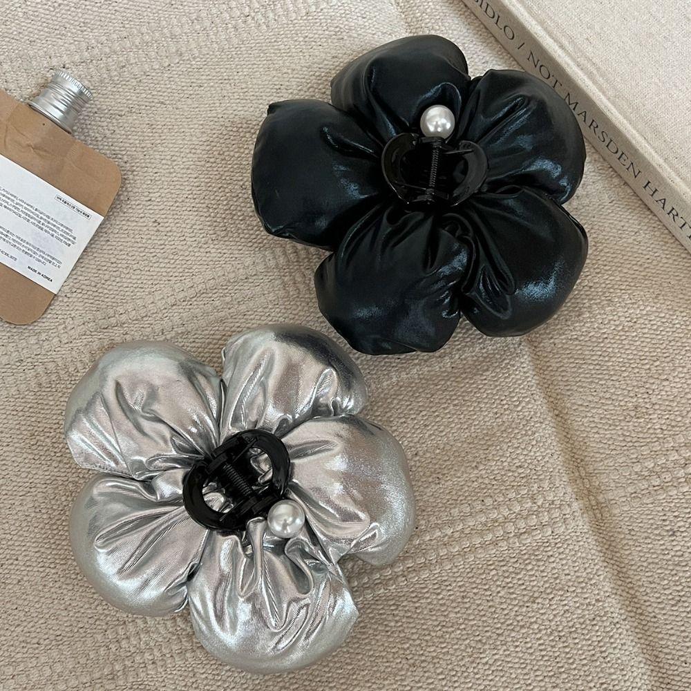 Pearl Sponge Puff Flower Hair Claw Korean Style Exaggerated Crab Clip Scrunchies Shark Clip  Daily