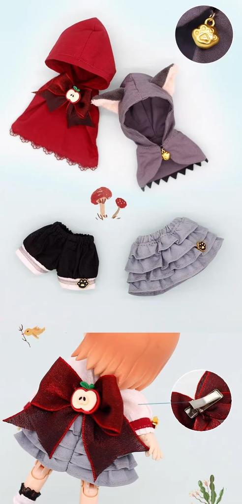 Obitsu 11 OB11 Size Costume for Obitsu Dolls Little Red Riding Hood and Big Bad Wolf Cosplay Costume with Wolf Cute Costume Red Riding (11cm Body),