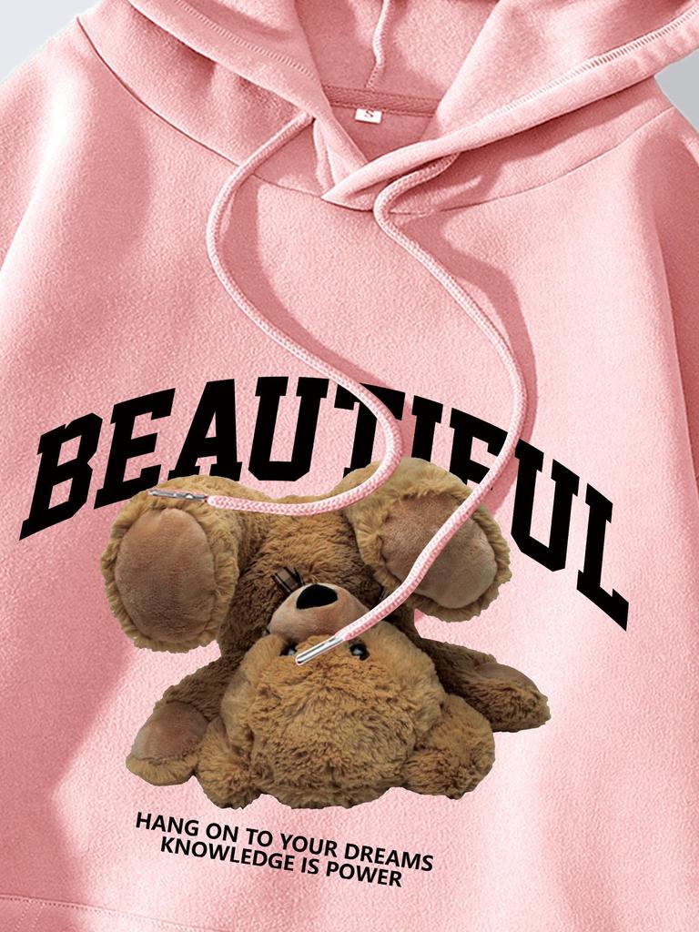 Women's Fleece-Lined Hoodie - Thick, Printed, Loose Pullover for Spring and Autumn