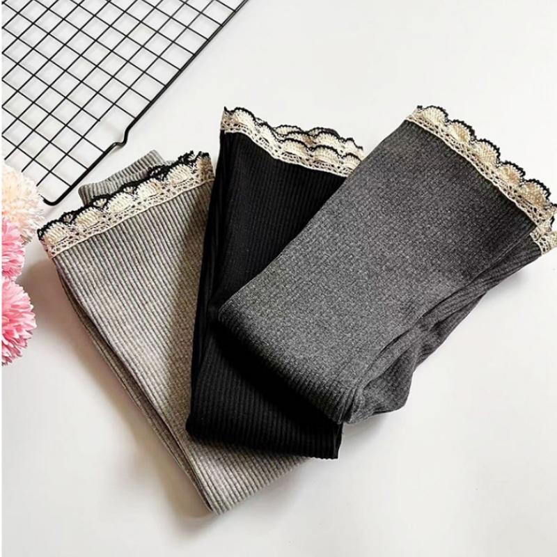 Весна Осень Новые Детские Однотонные Кружевные Брюки КлешДетские Повседневные Универсальные Брюки Узкие Леггинсы для Девочек