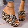 Fashion Plus Size 2025 Summer Leopard Print Women's Open Toe Slippers Outdoor Platform Wedges Sandals Daily Casual Rome Slippers Zapatos