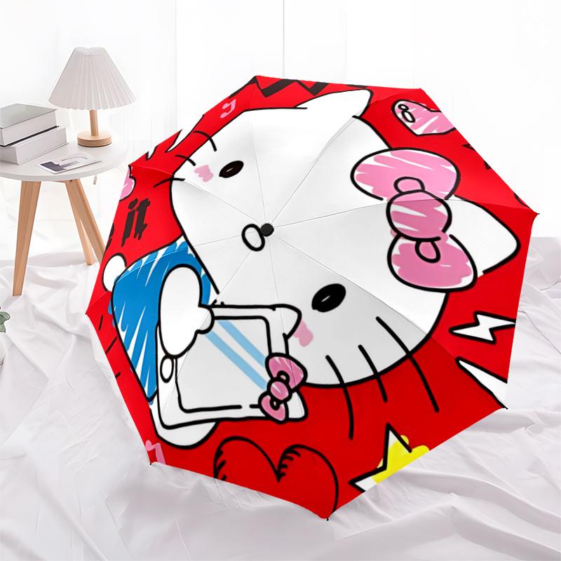 1pc Hello Kitty Automatic Opening/Closing Umbrella with Foldable Design, 8-Rib Iron Frame Outdoor Umbrella, Ideal Gift for Fans, Travelers, Daily Use,
