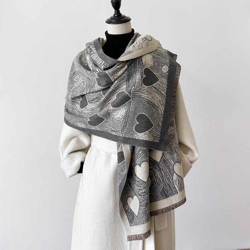 Shawl Outer Heart-shaped Printed Scarf Dual-purpose Winter Office Blanket Blanket Warm and High-end Feeling