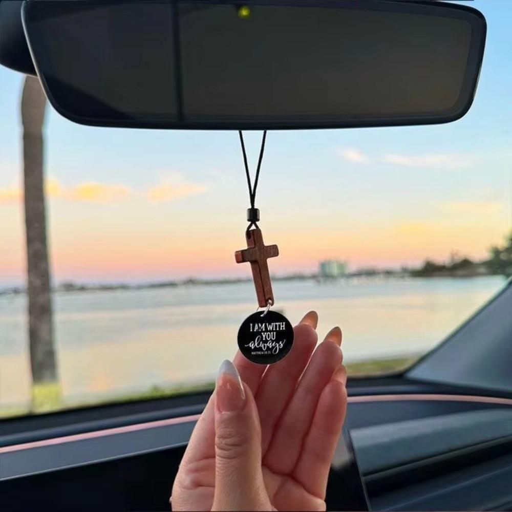 Handmade NFC Bible Cross Pendant Wooden Cross Car Mirror Hanging Jewelry Gift