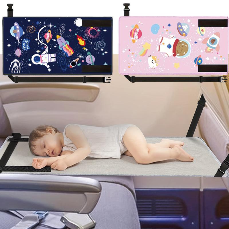 79x44cm Cartoon Kids Travel Airplane Bed Portable Baby Airplane Seat Extender with Storage Bag Hammock Cars Extender Leg Rest