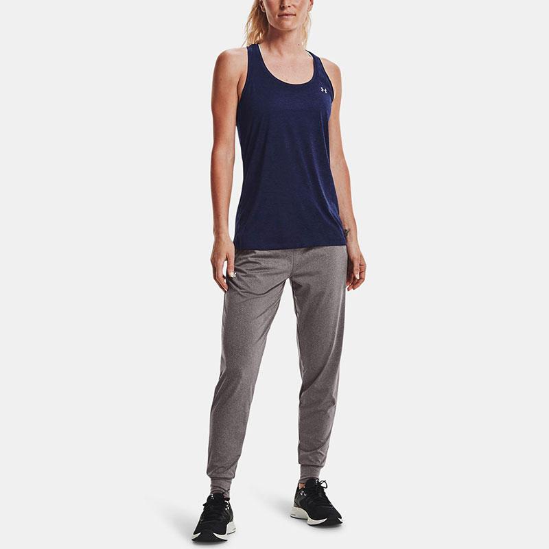 Under Armour Однотонные зауженные тренировочные брюки на шнуровке женские брюки цвета карбон, серо-меланжевый 1369385-019