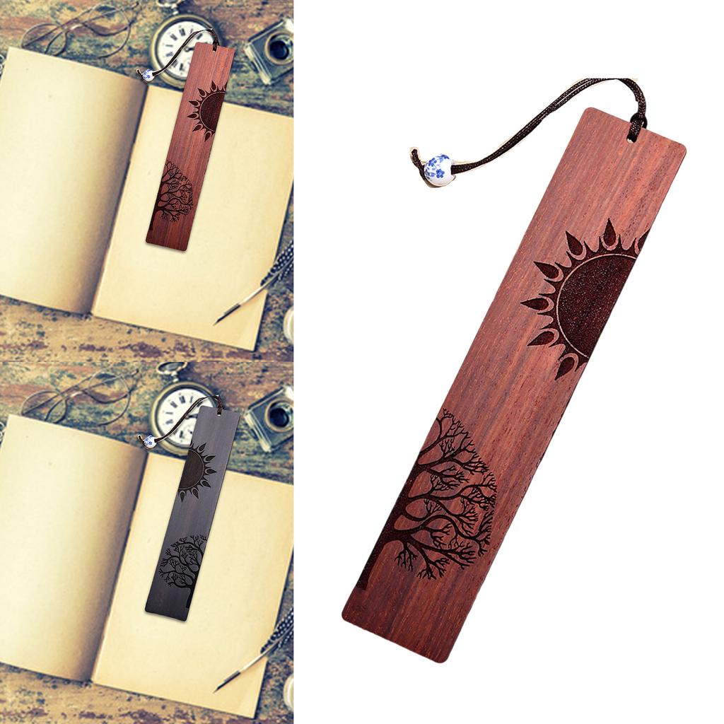 Wooden Bookmarks Unique Vintage Bookmark Handmade Wood Page Mark Engraved Book Marks with Pendant for Book Lovers Gift