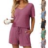 Women's Fashion Loose Solid Color Casual Pajamas Short Sleeve Homewear Set