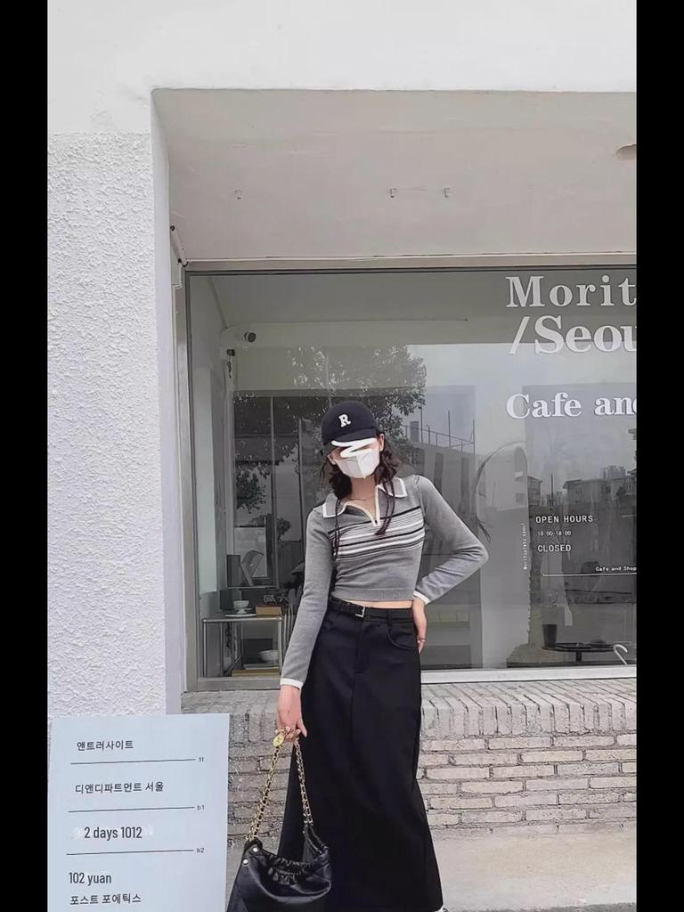 Женская ретро-серая узкая прямая юбка с высокой талией - универсальная весна/лето, средняя длина