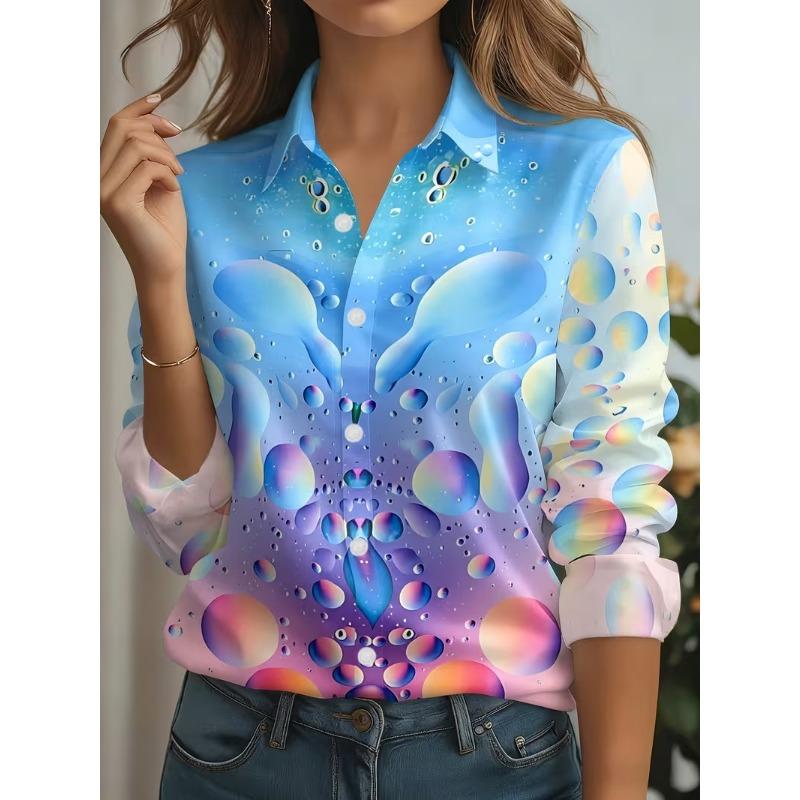 Autumn Snowflake pattern Print Blouse Ladies Long Sleeve Button Laple Loose Shirt Tops Casual Fashion Christmas Women's Clothing