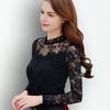 Женские топы с воротником-стойкой и длинными рукавами с вышивкой, кружевные пуловеры с цветочным узором, однотонные облегающие топы из сетчатой ​​пряжи