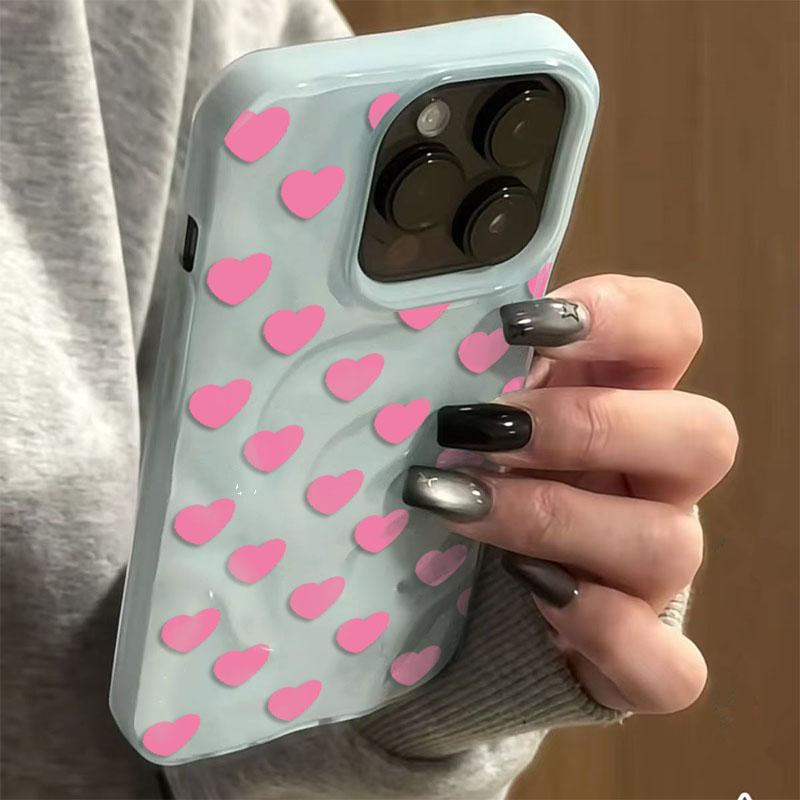 INS Корейский Розовый Сердечный Складчатый Текстурный Чехол Для iPhone 17 16 15 14 13 12 11 Pro Max 16 Plus Конфетный Цвет Ударопрочный Мягкий Задний Чехол