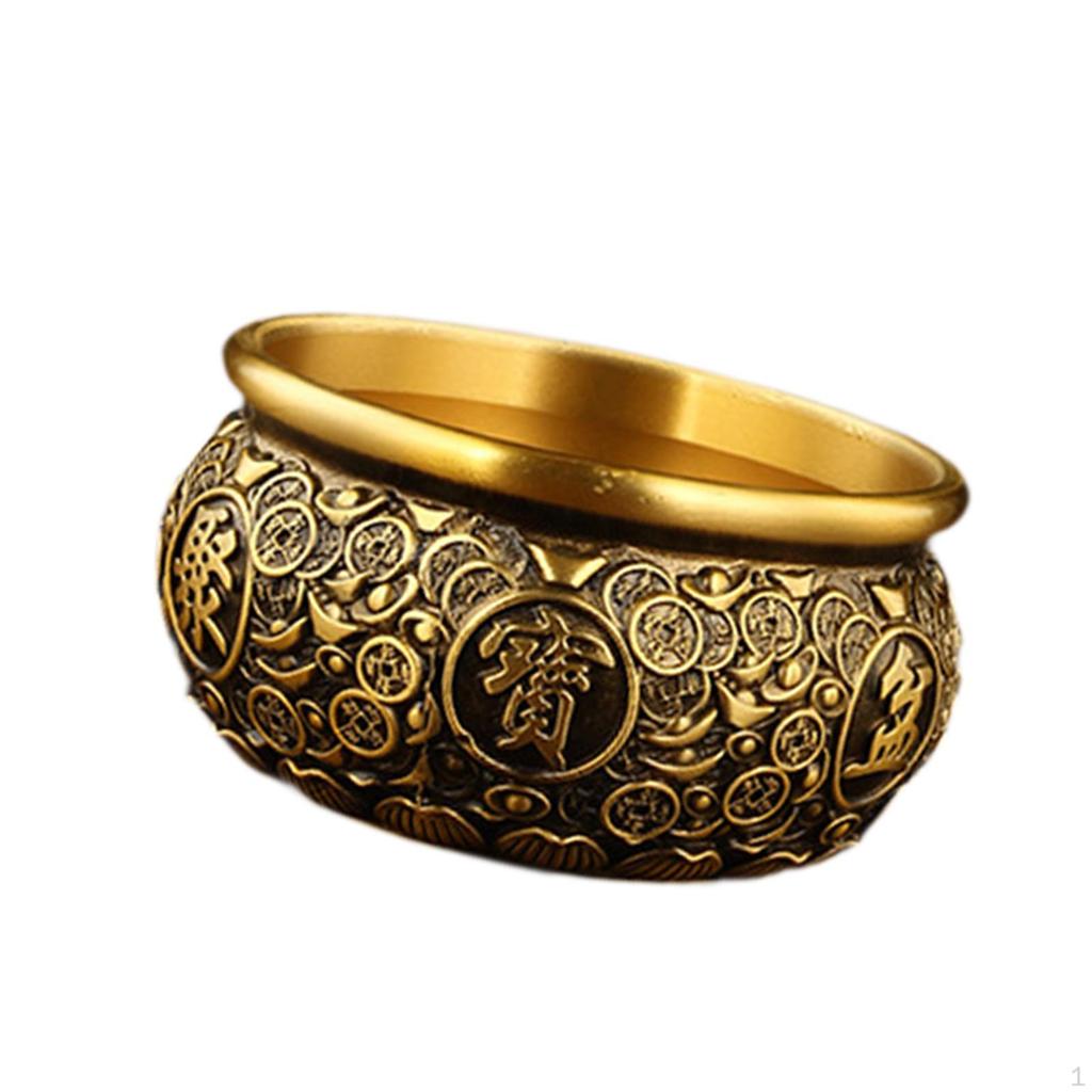 Chinese Treasure Bowl Cornucopia Brass Decorative Desktop Ornament, Table Centerpiece for Desk