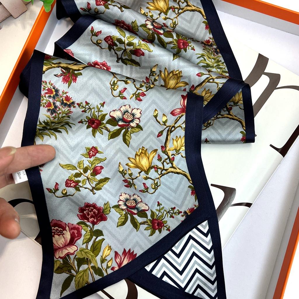 Silk Streamer 100% Mulberry Silk Texture Rhombus Pattern Double-Sided Versatile Retro Decorative Scarf Long Silk Scarf