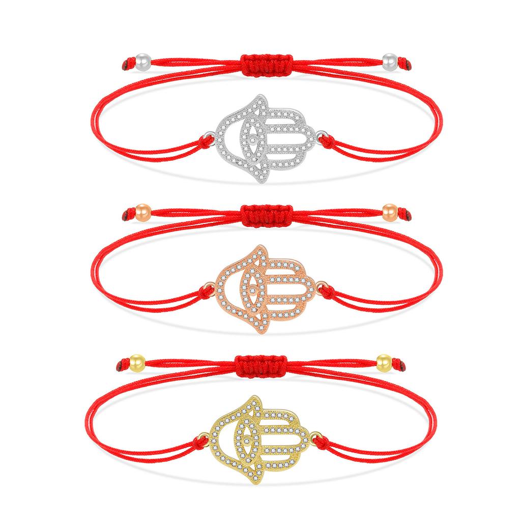 Хорошее качество Хамса браслет с подвесками на руку для женщин, новая мода, кубические циркониевые камни, позолоченная медь, красная нить, ювелирные изделия