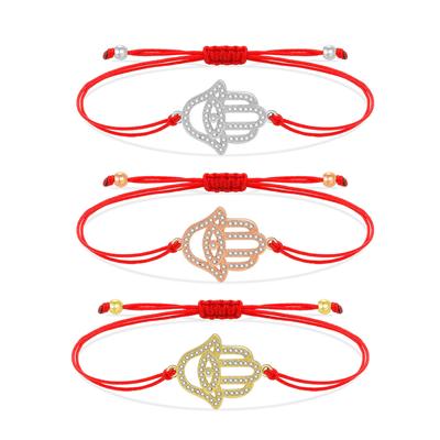 Хорошее качество Хамса браслет с подвесками на руку для женщин, новая мода, кубические циркониевые камни, позолоченная медь, красная нить, ювелирные изделия