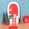 Dollhouse Miniature Wooden Red Fairy Tooth Elf Gnome Tiny Door Mini Red Christmas Door Mini Elf Door Decorative Scene Props