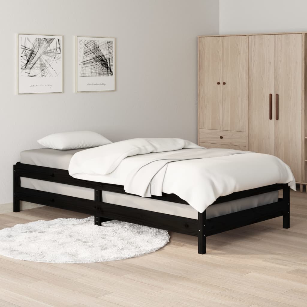 Vidaxl Łóżko Sztaplowane, Czarne, 75X190 Cm, Lite Drewno Sosnowe