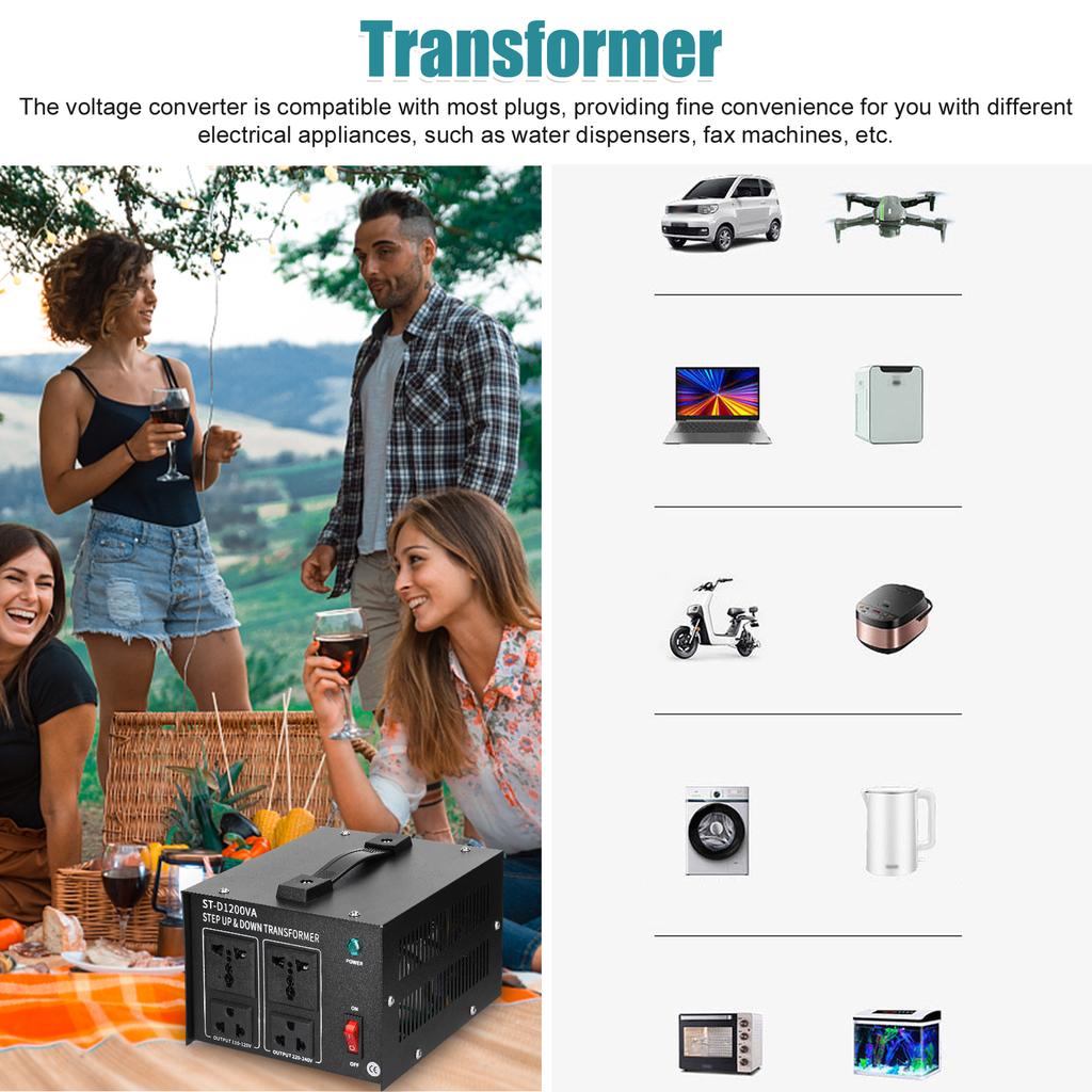 Step Up&Down Transformer Compact Size Voltage Converter 1200VA Portable Home Electrical Appliances