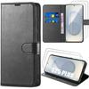 Protective Case - BOOLING - for Samsung Galaxy S25 Plus - Black PU Leather - 2 Tempered Glasses - Shockproof