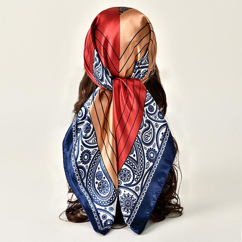 New European and American Printed Silk Square Scarf Fashion Women's Versatile Bag Headscarf Professional Scarf Silk Scarf