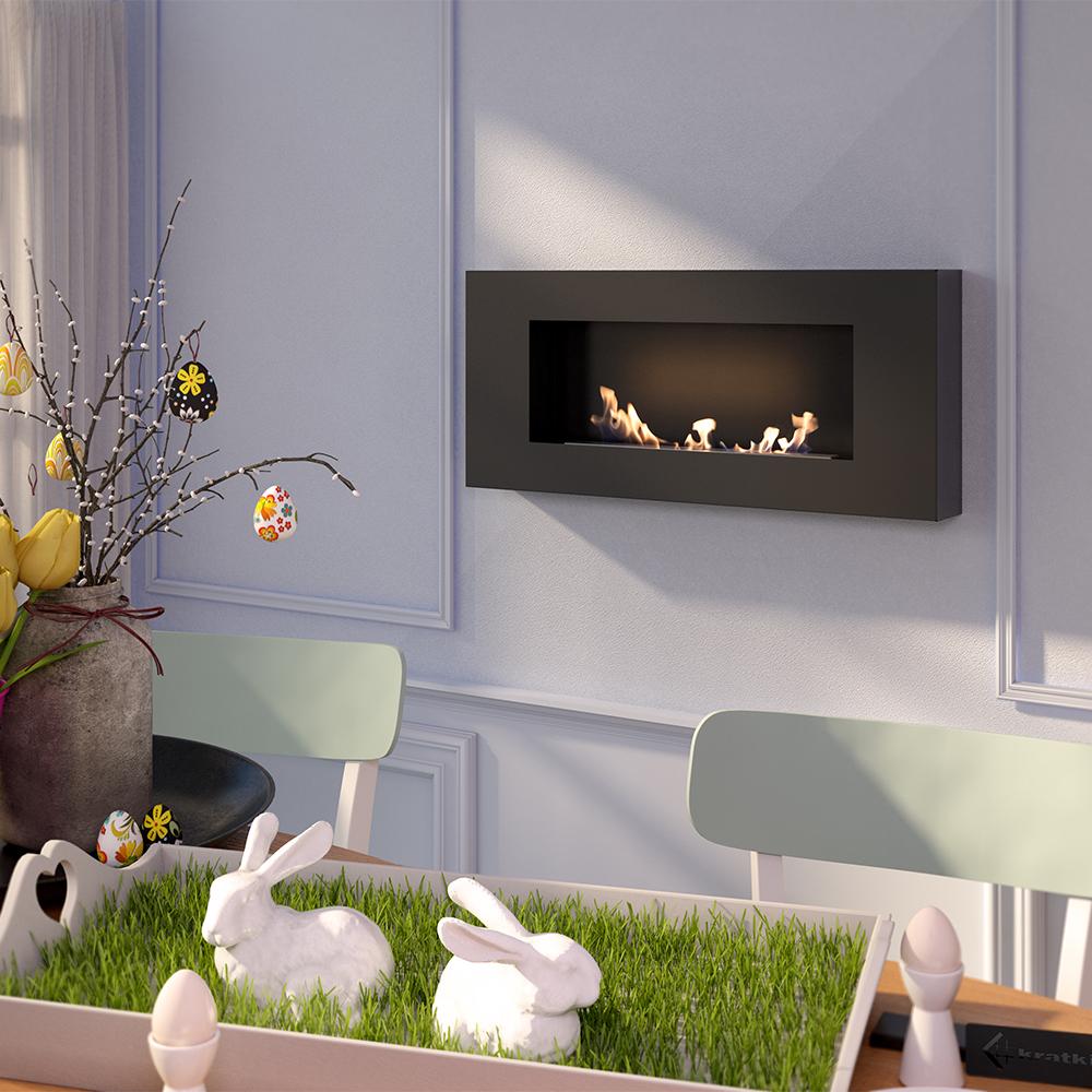 Wall Mounted Bioethanol Fireplace DELTA FLAT Black TÜV