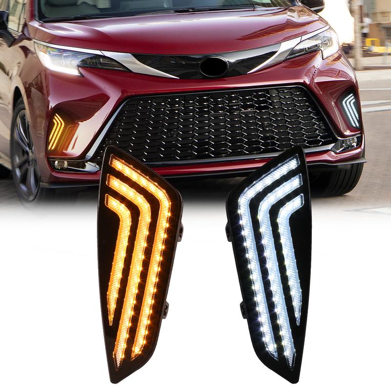 LED DRL For Toyota Sienna Daytime Running Lights Start-Up Animation Front Bumper Driving Lamps White Yellow Car Accessories