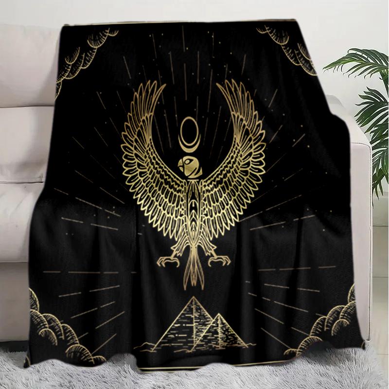 1PC Egyptian theme printed blanket, all season lightweight home office outdoor nap multifunctional blanket A4