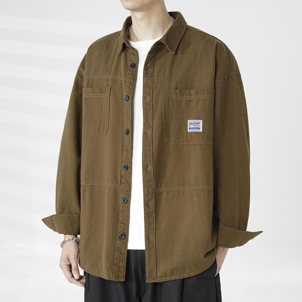 Хлопковая новая рубашка Tooling, мужская рубашка с длинным рукавом на весну и осень, свободное пальто, кардиган, куртка на осень и зиму