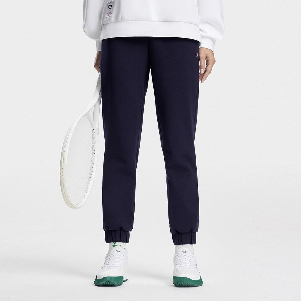Fila Вышитый логотип Теннис Прямые штанины На шнуровке Повседневные Трикотажные спортивные штаны Женские штаны Темно-синий A11W343613F-NV
