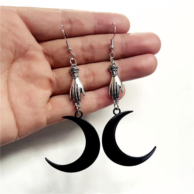 Серьги в форме полумесяца, мистические готические украшения, серьги в форме лунной розы, серьги в форме викканского полумесяца, черные магические серьги, модный женский подарок