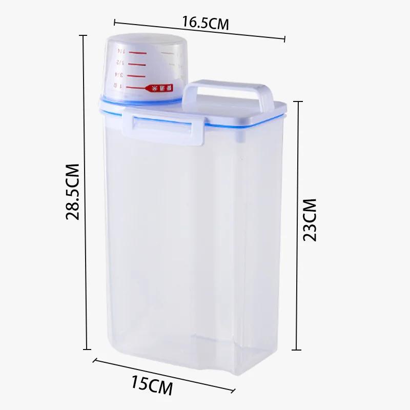 Kitchen Grain Storage Box, Household Kitchen Transparent Plastic PP Food Container,rice and Flour Storage Box with Measuring Cup