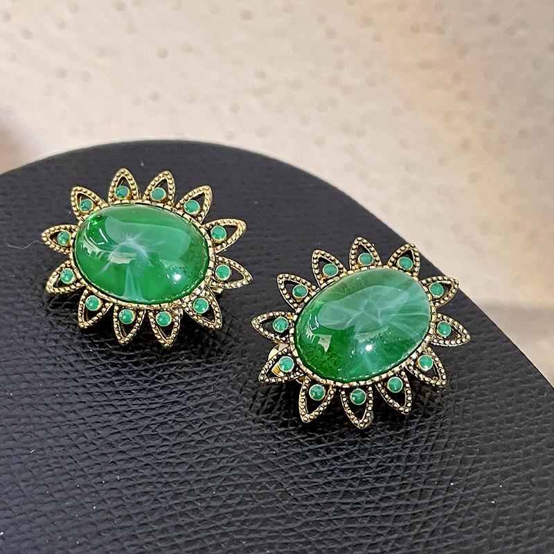 Классические серьги среднего размера для женщин и девочек с эмалью и цветком, серьги-клипсы, винтажные элегантные женские вечерние аксессуары для банкетов высокого класса, ювелирные изделия