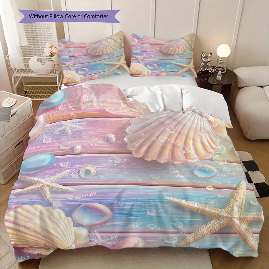 Starfish Shell Pattern Bedding Quilt Set Quilt Cover Pillowcase Home Decoration Birthday Gift (1 * duvet cover + 2 * pillowcase, without core)