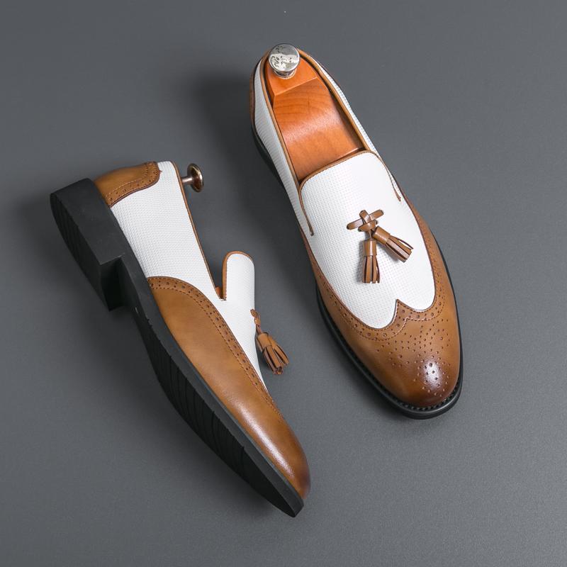 Tassel Fashion Shoe Office for Men Casual Leather Shoes Loafers Driving Moccasins Comfortable Slip On Wedding Shoes Pointed Toe