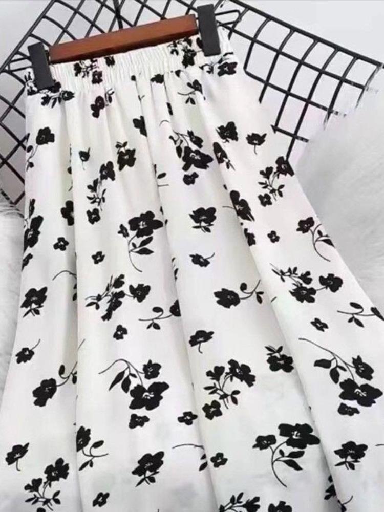 Шикарная Ретро Миди Юбка с Цветами Орхидеи, Высокой Талией - Женская Летняя Утягивающая Полуюбка Большого Размера