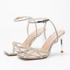 Fashion Rhinestones Gladiator Silver High Heels Ankle Strap Strappy Sandals Women Sexy Stiletto Party Bridal Shoes
