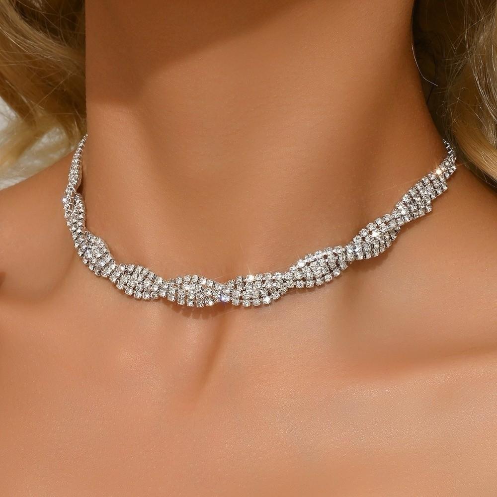 Elegant Rhinestone Necklace Luxury Necklace Earrings Set Wedding Accessories  Party Events
